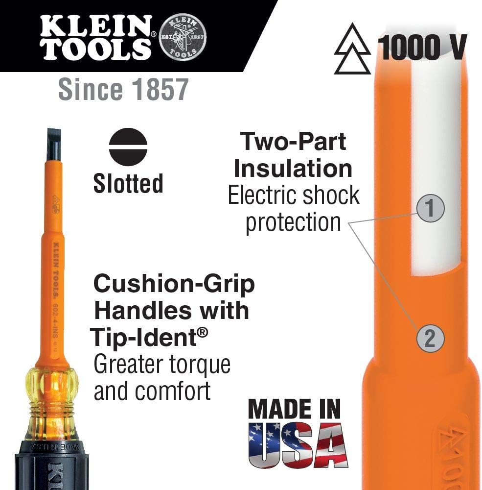 Klein Tools Insulated Screwdriver and Nut Driver Sets, Made in USA, 1000V, 9-Piece, Includes Screwdrivers with Cabinet, Keystone and Phillips Tips and Nut Drivers from 3/16 to 5/8 Inch