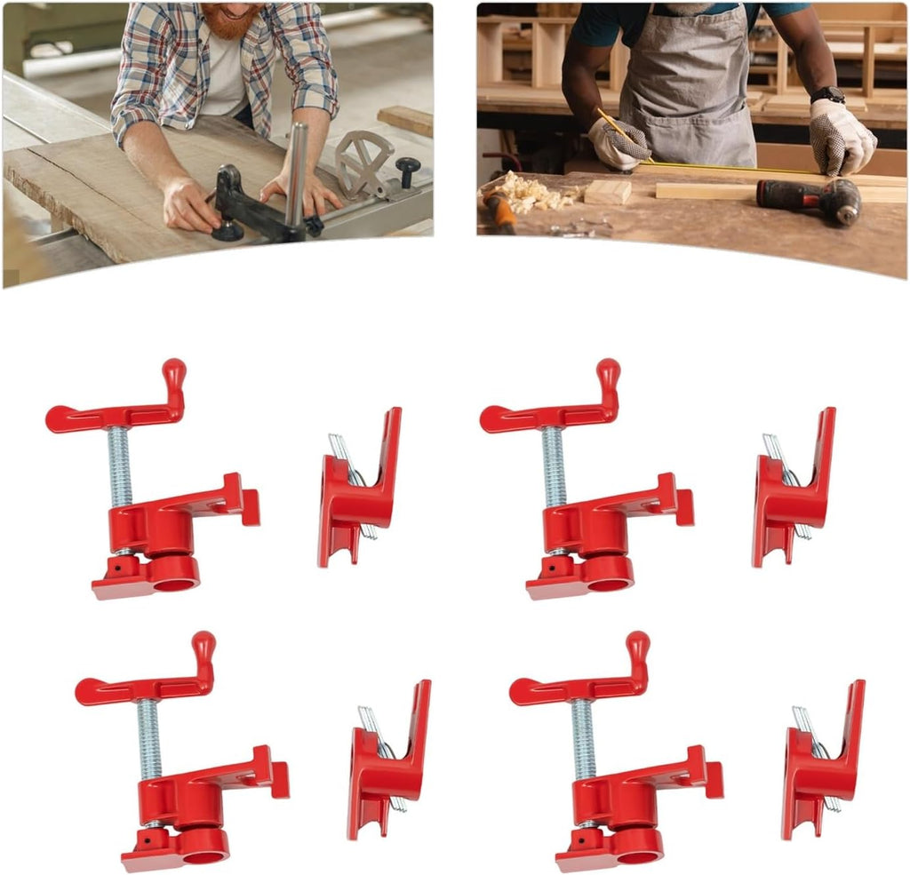 4 Pack 3/4' Wood Gluing Pipe Clamp Set Heavy Duty PRO Cast Iron Bar Clamps Kit With Wide Base For Woodworking
