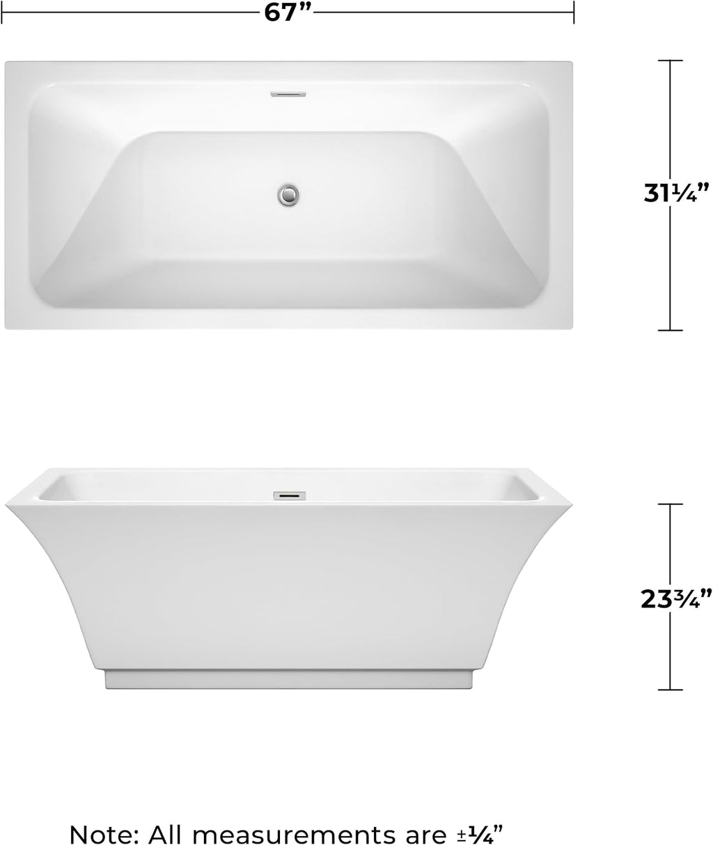 Wyndham Collection Galina 67 inch Freestanding Bathtub for Bathroom in White with Polished Chrome Drain and Overflow Trim