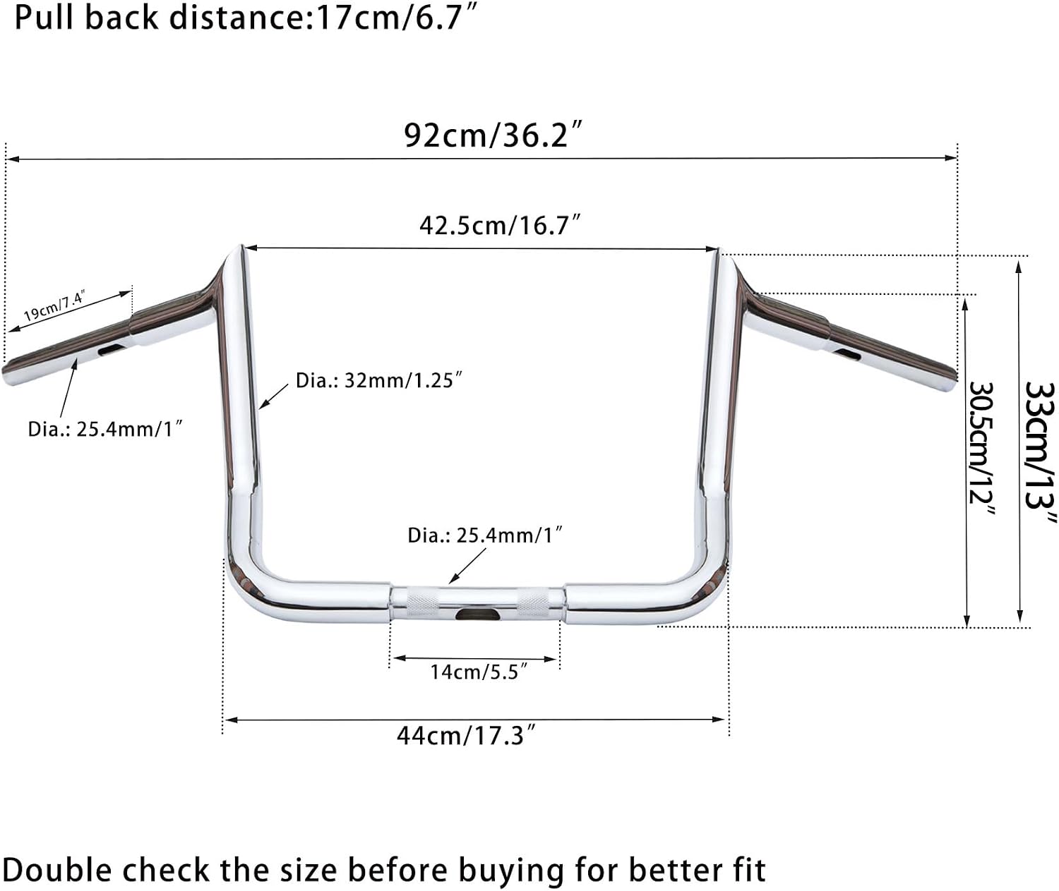 12' Rise Bar 1 1/4' Meathook Ape Hangers 32mm Handlebars fit for Harley Road king Electra Street Glide Ultra limited 1996-2024 Chrome