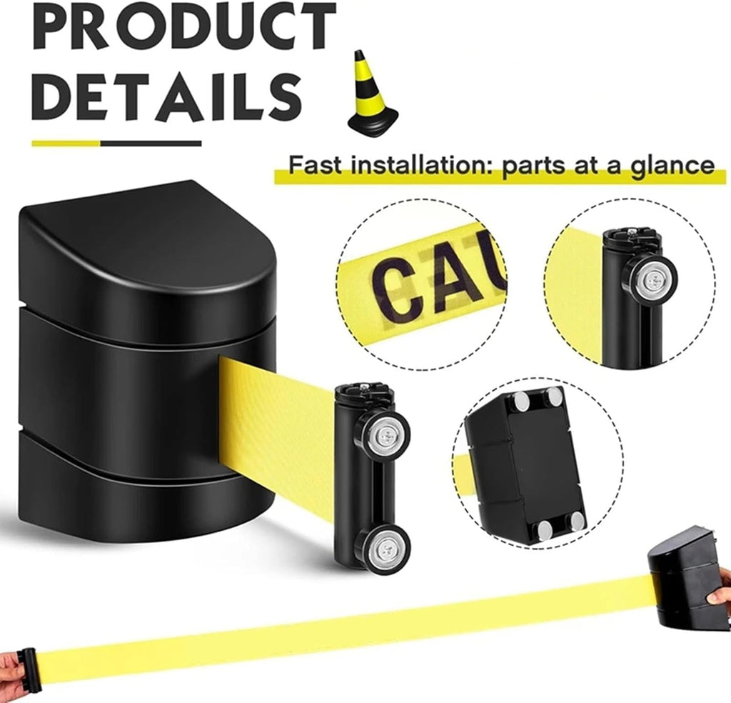 Wall-Mounted Retractable Warning Belt,Retractable Magnetic Belt Barrier - 3 Meters Wall-Mounted Crowd Control Safety Cordon for Queue Management, Event Planning & Public Gatherings - Perfect