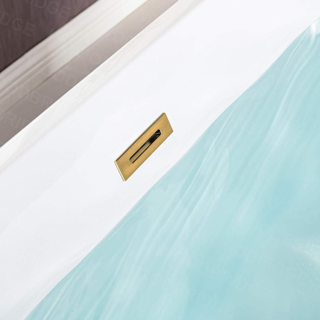 WOODBRIDGE 59'Freestanding White Acylic Soaking Bathtub with White Pillow,Drain and Overflow inBrushed Gold,BTA1509 -BG-Drain &O+ Pillow