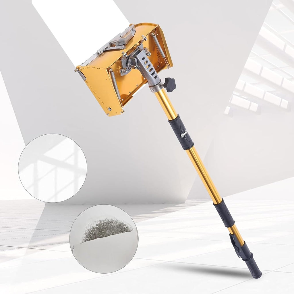 ErnZi 9.8 inch Drywall Flat Finishing Box w/ 40'-64' Handle, Aluminum Alloy Drywall Taping Flat Finishing Box Set, Drywall Mud Compound Drywall Putty Drywall Scraper Tools, 20240129