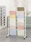 Display Stand Rolling Towel Drying Rack Freestanding Outdoor Thin Scarf Display Holder with Wheels, Metal Heavy Duty Shawls Organizer Shelf (White-60x40x145cm