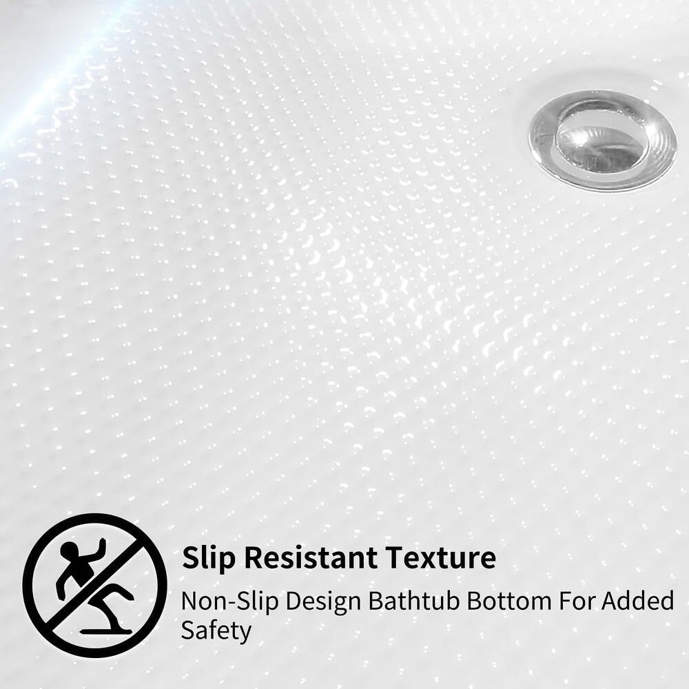 59 inch Corner Wave Style Right Drain Freestanding Soaking Bathtub, Modern Stand Alone Free Standing Acrylic Tub with Right Hand Drain & Overflow, Glossy White