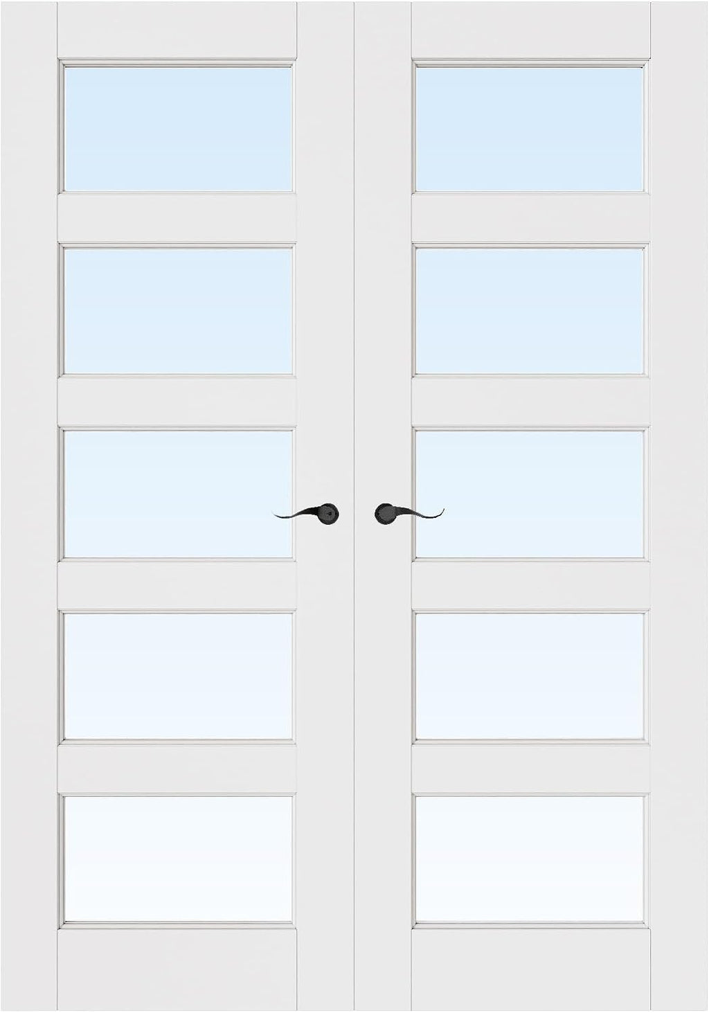 French Door 56' x 80' (Double 28' x 80') 5-Lite Clear Glass Door Slabs with Pre-Hung Jamb, Black Hinges, Levers and Latch, White Primed, French Interior Doors with Frame, Swing Double Bedroom Doors