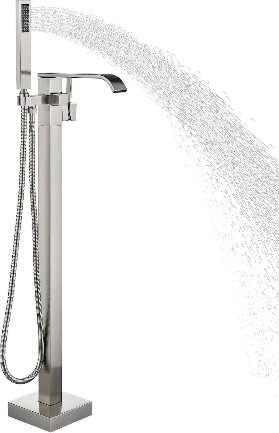 Freestanding Bathtub Faucet Brushed Nickel Tub Filler Floor Mount Single Handle Brass Tap with Handheld Shower and Swivel Mixer Spout