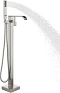 Freestanding Bathtub Faucet Brushed Nickel Tub Filler Floor Mount Single Handle Brass Tap with Handheld Shower and Swivel Mixer Spout