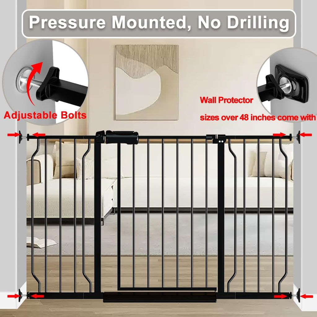 Fairy Baby Extra Wide Baby Gate Black 57.5-62 Inch Wide, Walk Through Pressure Mounted No Drill for Doorways, Long and Large Tension Dog Gates for Pet and Kids