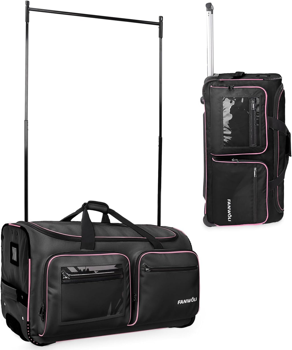 Fanwoli 23' Dance Bag with Garment Rack | Upgraded Stable System & Fabric | More Lightweight & Wear-Resistant | Ideal Competition Rolling Duffle Bag