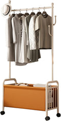 2-in-1 Metal Clothes Rack, 170cm Heavy Duty Rolling Garment Rack with PU leather BasketClothes Racks for Hanging Clothes, Clothes Storage and Display