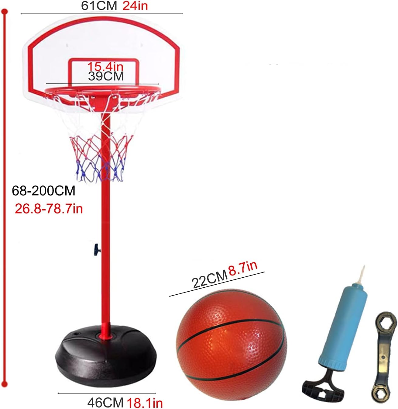 Kid Basketball Hoop Stand, Height-Adjustable Mini Basketball Hoop for Adults and Children, Sturdy Round Base (Color : 68-200cm)