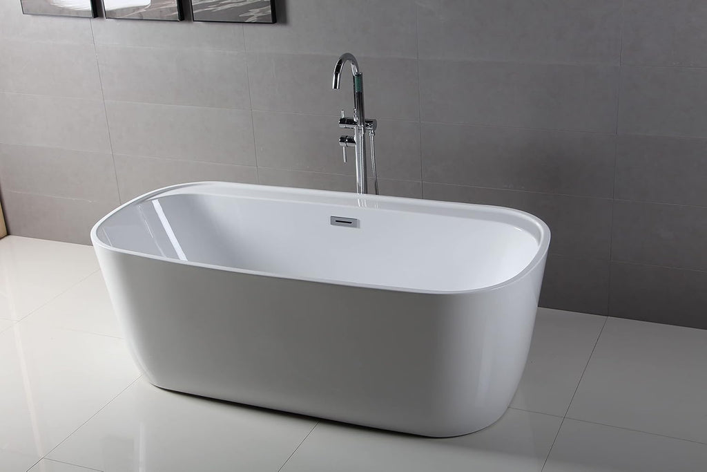 Carver Tubs - Graceful II 67' - Modern White Freestanding Soaking Bathtub With Chrome Center Drain - White Contemporary Oval Acrylic Fiberglass Tub - Deep Relaxing Soak - 67″L x 31'W x 23.5'H