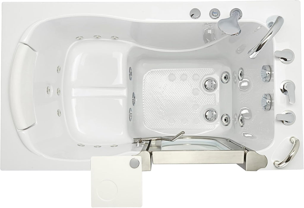 Ella Petite 28'x52' Acrylic Hydro Massage Walk-In Bathtub with Right Inward Swing Door, 5 Piece Fast Fill Faucet, 2' Dual Drain