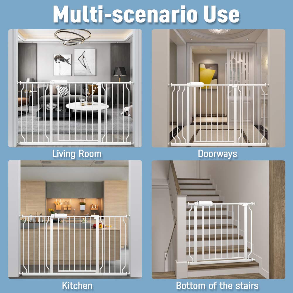 ALLAIBB Extra Wide Pressure Mount Baby Gate Auto Close White Metal Child Dog Pet Safety Gates with Walk Through for Stairs,Doorways,Kitchen and Living Room(48.03-52.76'/122-134cm)