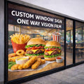 Custom Perforated Window Film – One Way Vision Storefront Window Decal, Personalized Business Window Sign for Retail & Restaurant Advertising, Outside Visible Inside Clear (36' × 72')