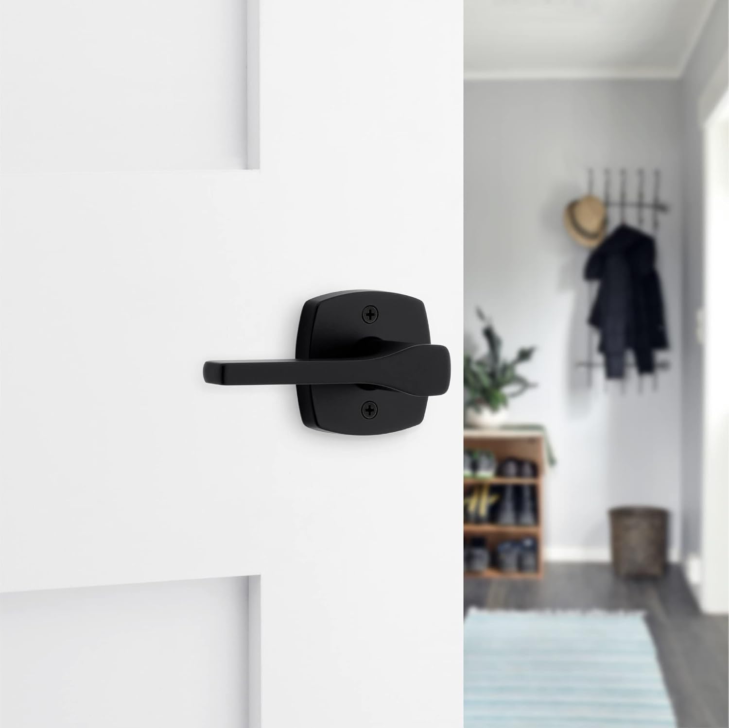 Kwikset Tripoli Lever Interior Passage Door Handle, Lever for Closet and Hallway Doors, Reversible Non-Locking Handle Lever, Matte Black, with Microban Protection (Pack of 6)