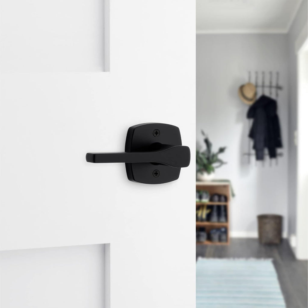 Kwikset Tripoli Lever Interior Passage Door Handle, Lever for Closet and Hallway Doors, Reversible Non-Locking Handle Lever, Matte Black, with Microban Protection (Pack of 4)