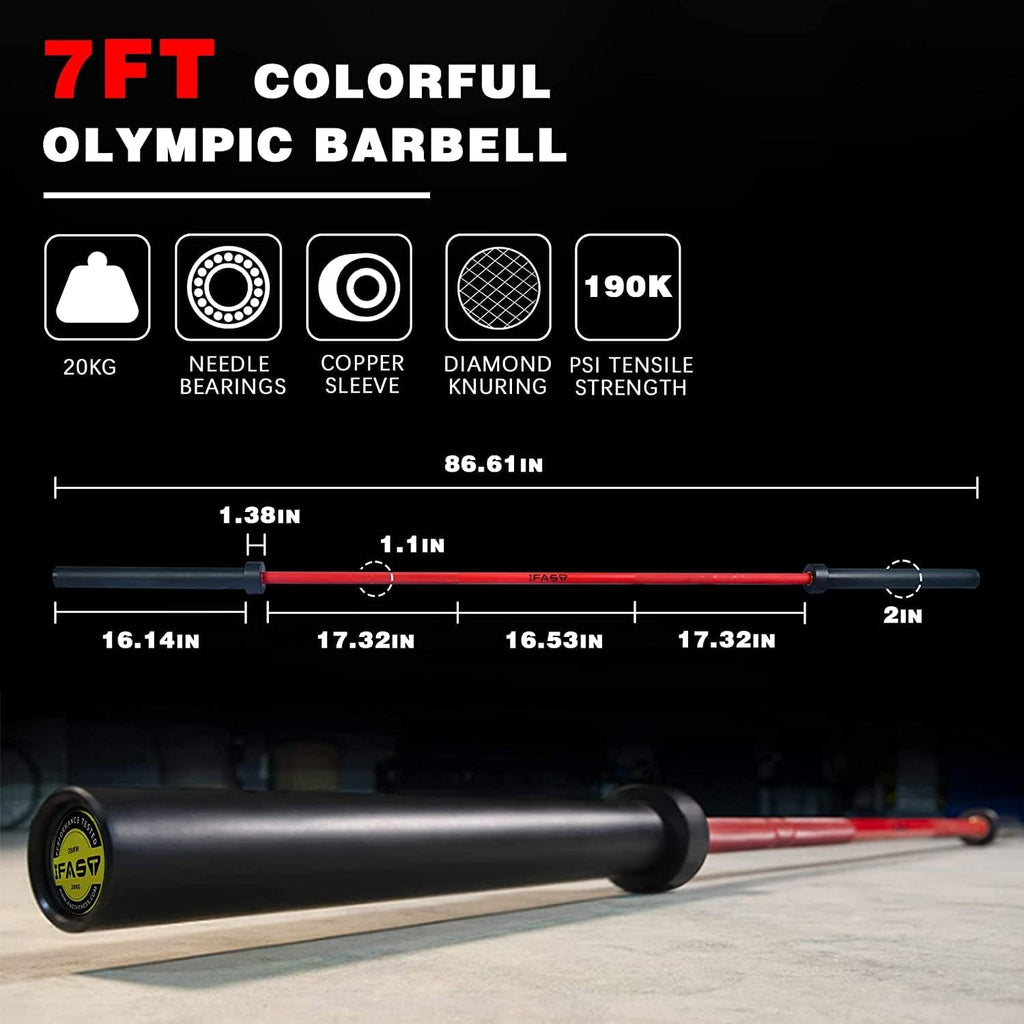 IFAST Olympic Barbell Bar 4FT Solid Chrome Barbell with Bearing, Home Gym 2' Weightlifting Bar, Weight Capacity (7.2FT Cerakote Red, 1200LB Capacity (44lbs))