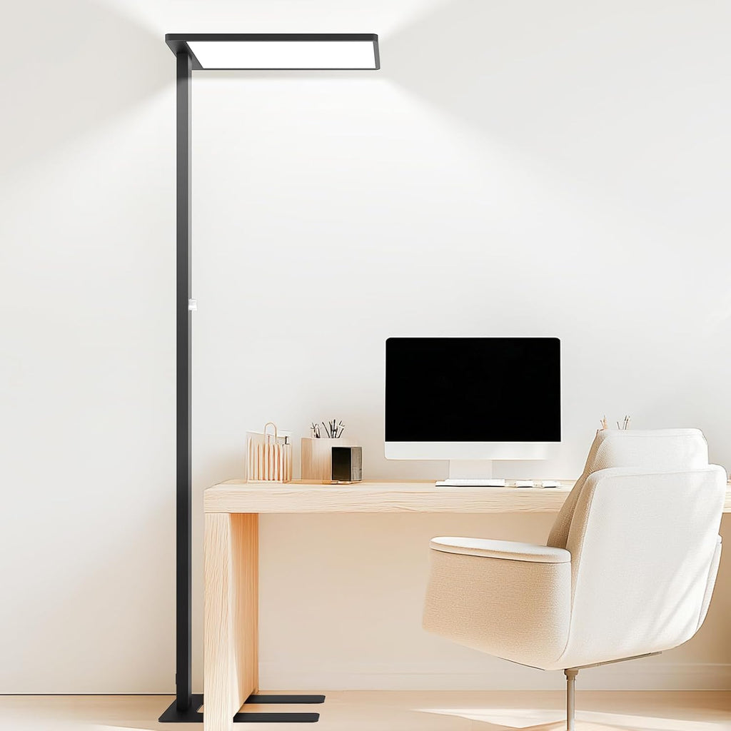 100W LED Floor Lamp, 76.8' Tall Reading Light, 9000LM Knob Dimming Standing Lamp, Full Spectrum Eye Care Reading Lamp, 4000K Natural Daylight for Study Room, Office, Living Room, Bedroom (Black)