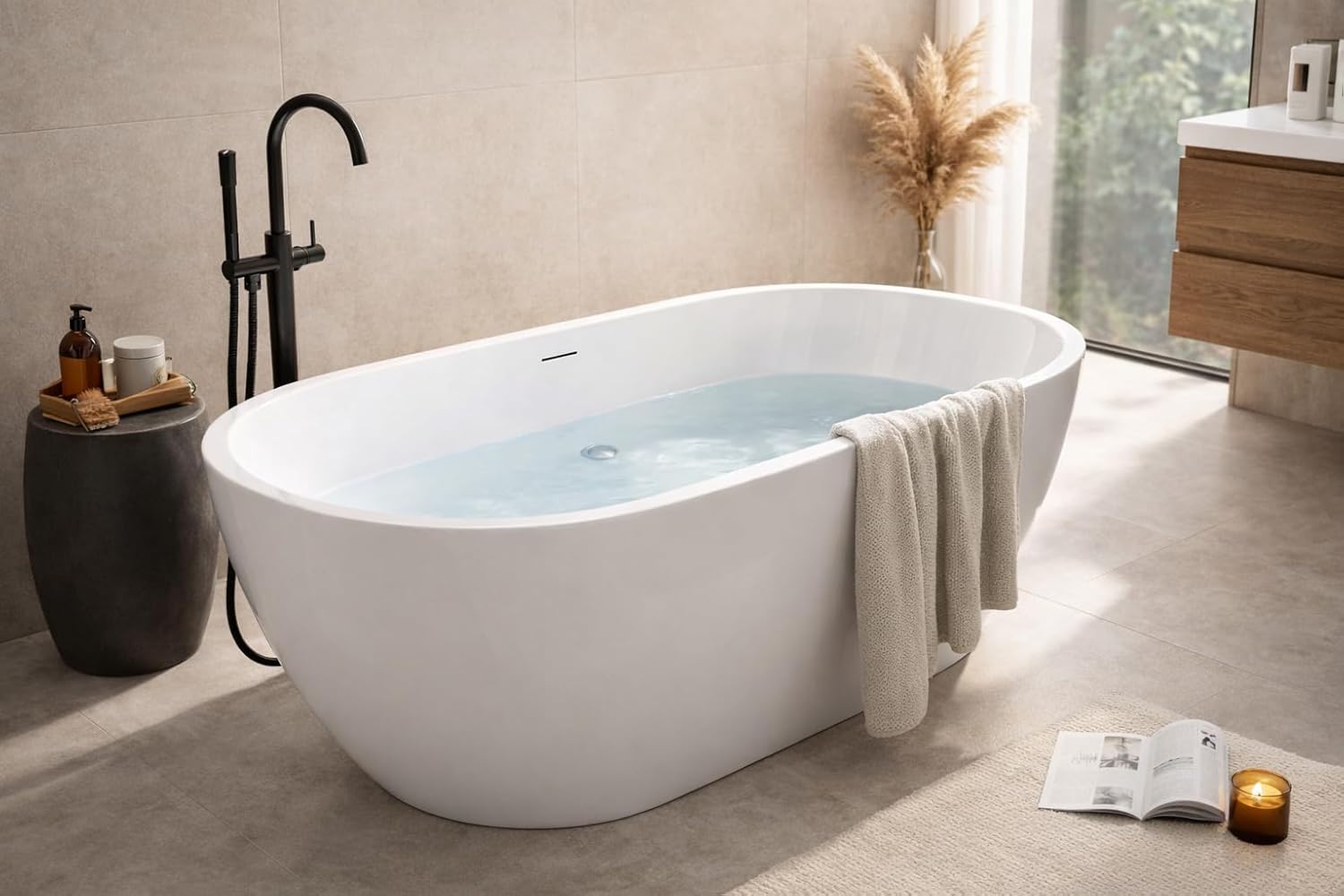 Mone 59 in. Acrylic Glossy Flatbottom Bathtub in White