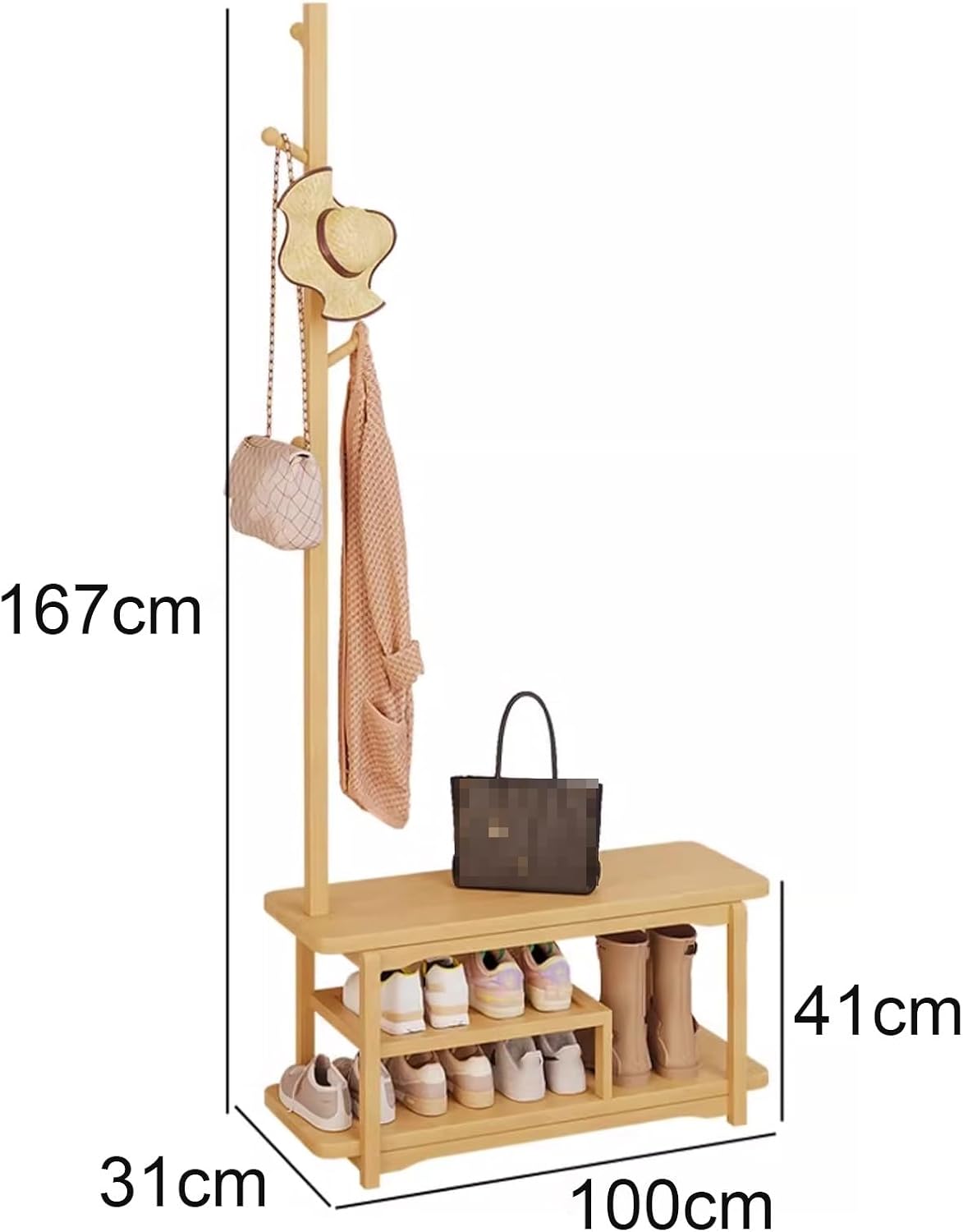 Small Closet Organizers and Storage System Bamboo Clothing Rack Increased Seat Width Reinforced Crossbar Multifunctional Garment Rack for Entryway