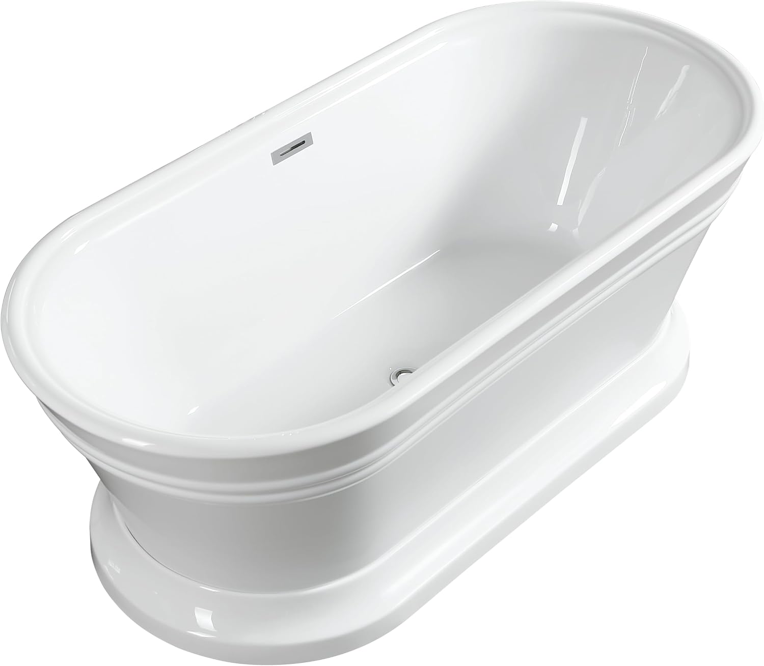 HomeBeyond 59 Inch Free Standing Bathtub | Acrylic Freestanding Soaking Tub, Classic Bathroom Stand Alone Tub Suitable Single Person Bathing, Pure White