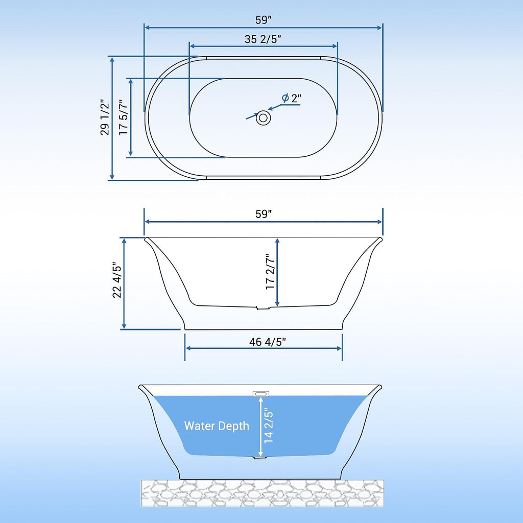 59 Inch Free Standing Tub, Modern Luxury Oval Soaking Tub, Acrylic Stand Alone Bathtub with Chrome Drain, White Finish for Contemporary Bathrooms