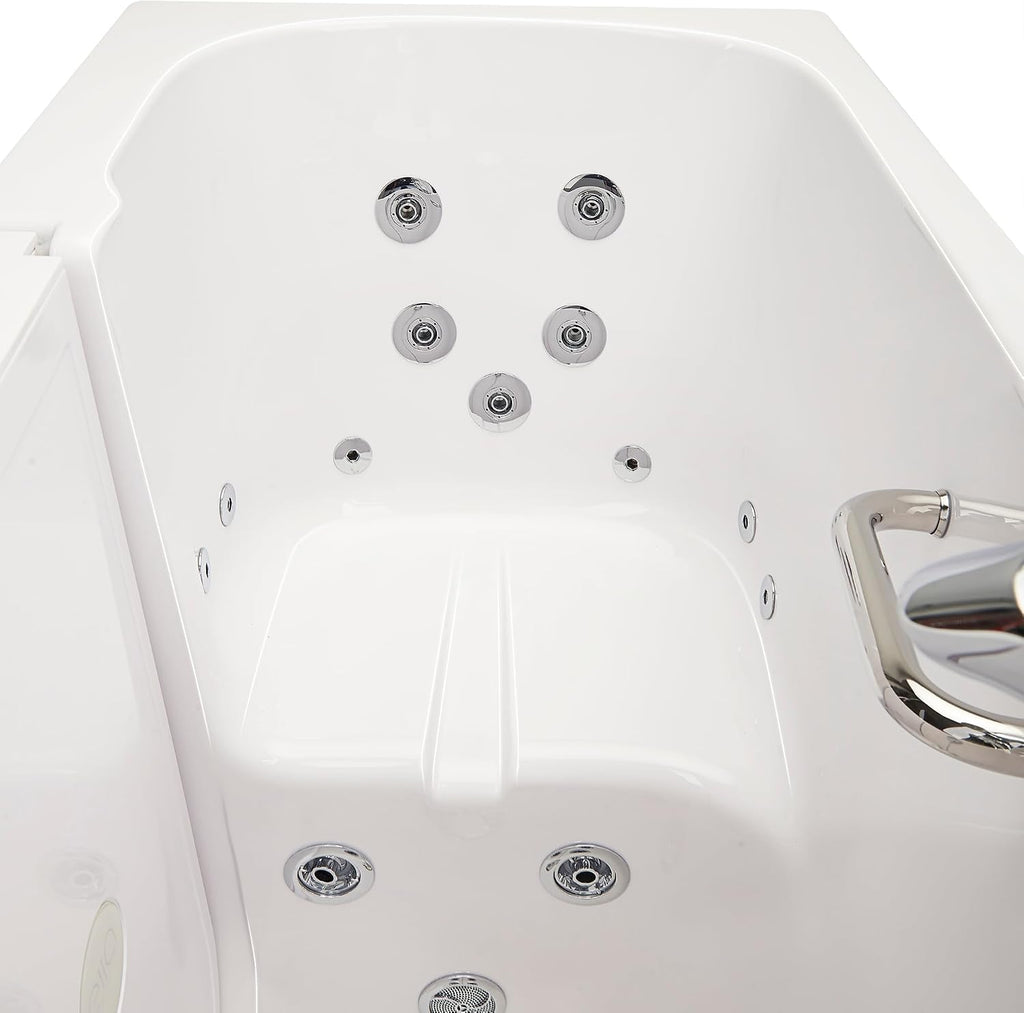 Ella Mobile 26'x45 Acrylic Hydro Massage Walk-In Bathtub with Right Outward Swing Door, Heated Seat, 2 Piece Fast Fill Faucet, 2' Drain