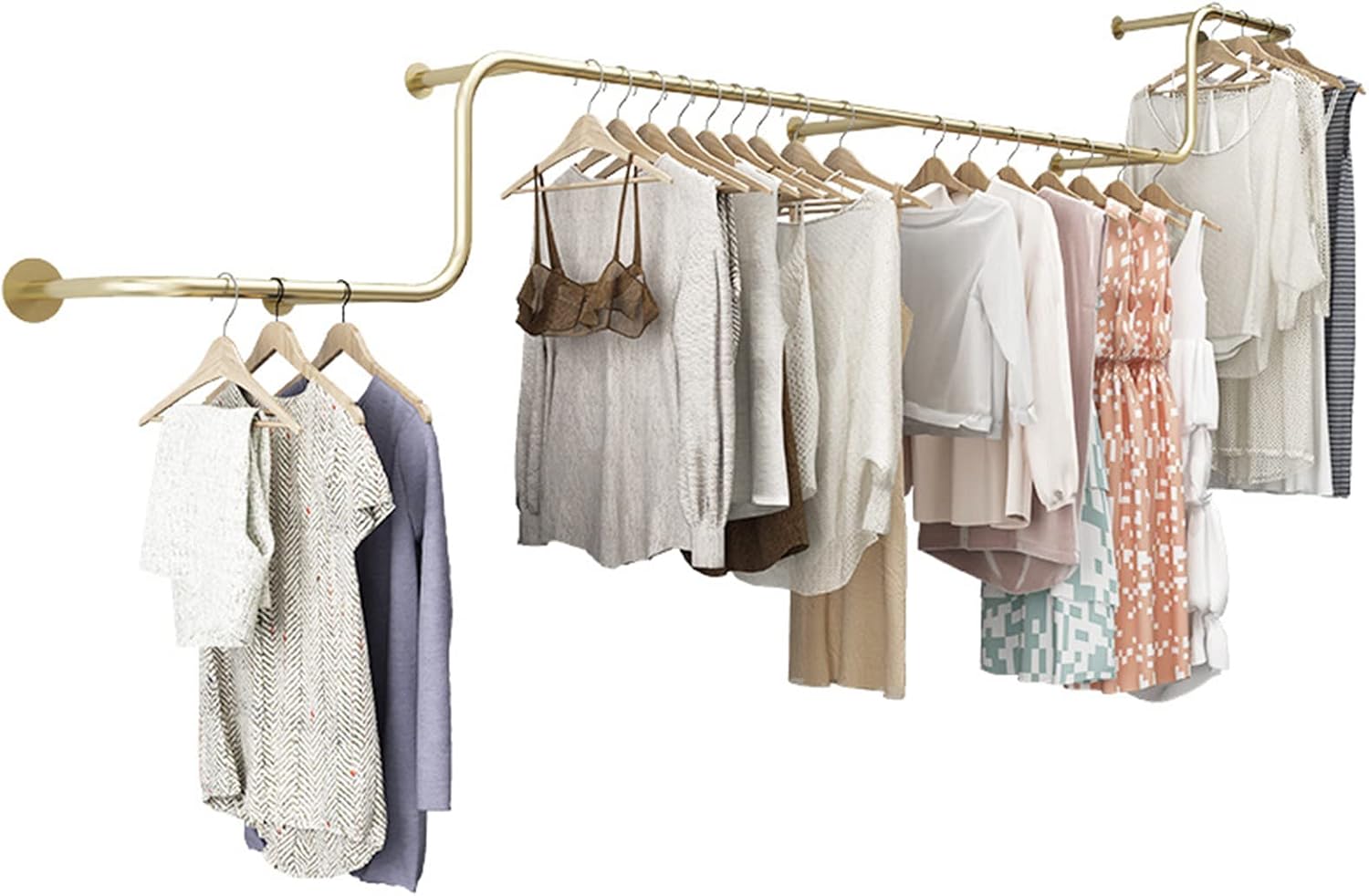 Gold Metal Garment Bracket Frame Wall Mounted Retail Clothing Rack - Heavy Duty Multi-Purpose Hanging Rod for Closet Storage, Modern Simple Display Rack for Commercial Clothes Racks