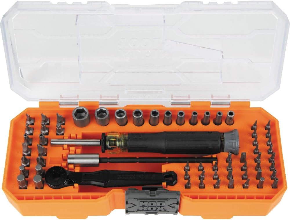 Klein Tools 64-Piece Micro-Ratchet Precision Driver Set with Case and 6-Piece Ratcheting Impact Rated Hollow Nut Driver Set