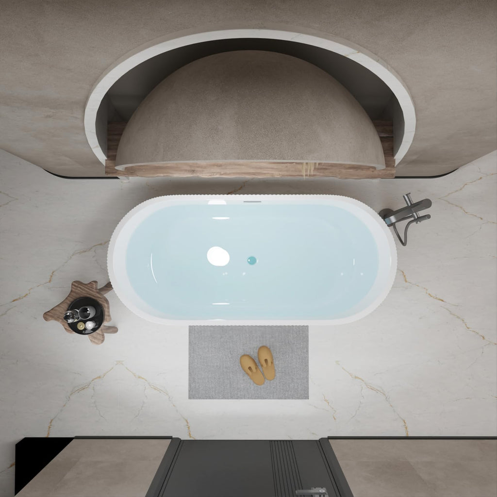Geelife 59' Linear Acrylic Freestanding Bathtub Stand Alone Soaker Tub