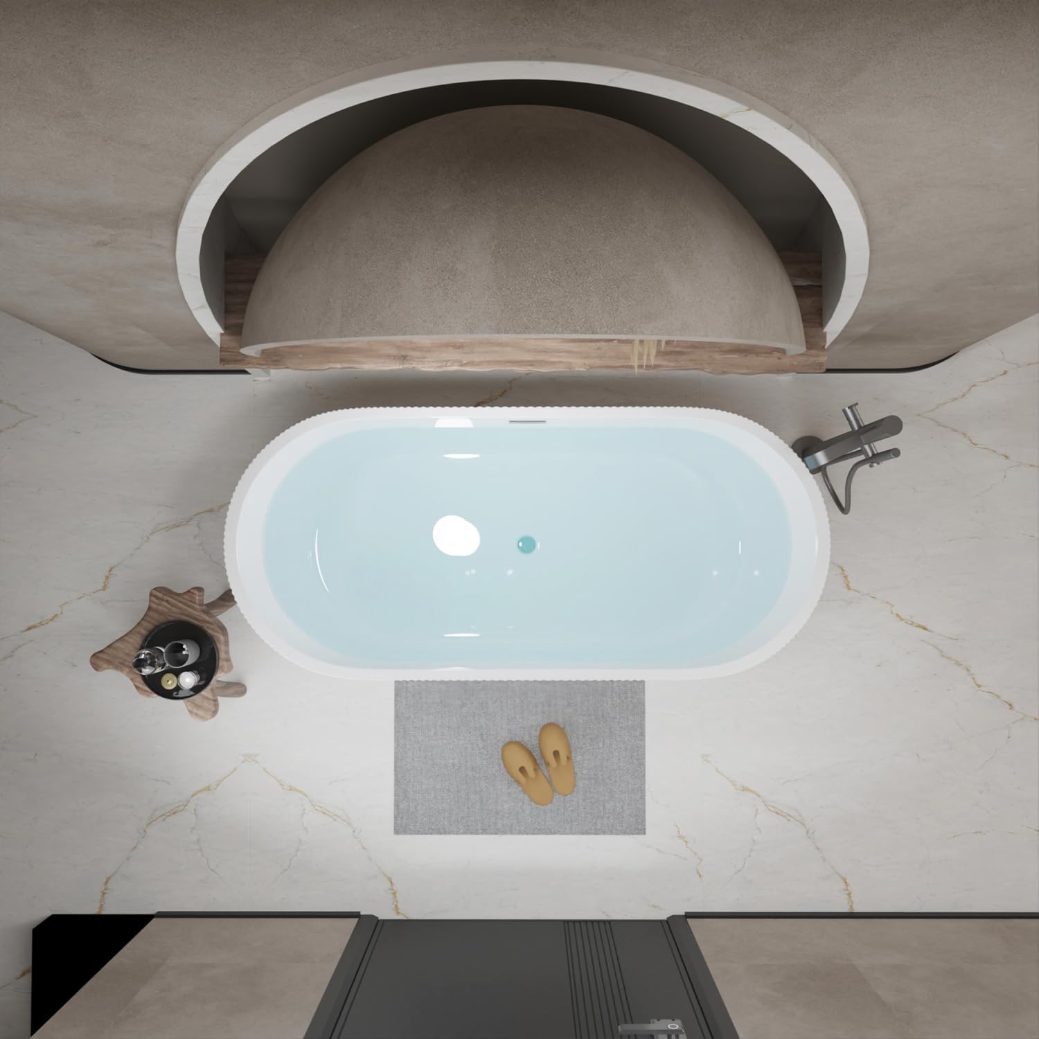 Geelife 59' Linear Acrylic Freestanding Bathtub Stand Alone Soaker Tub