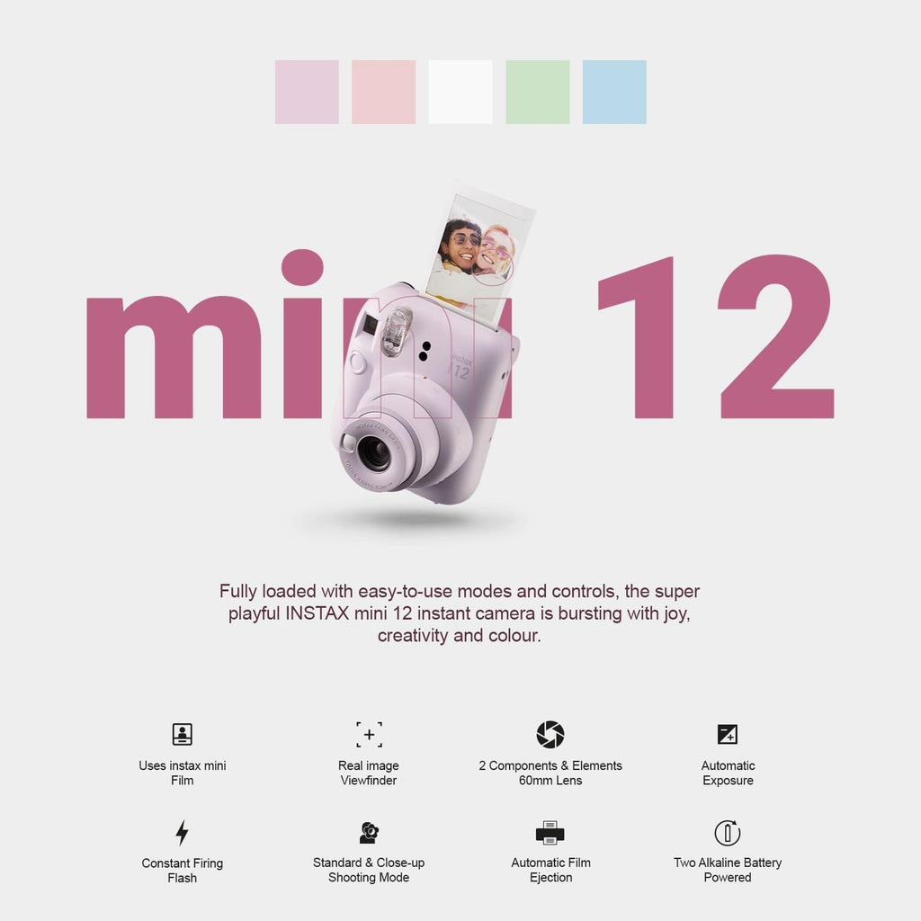 Fujifilm Instax Mini 12 Instant Camera + Minimate Custom Case + Fuji Instax Film 20 Sheets Twin Pack (Mint Green)
