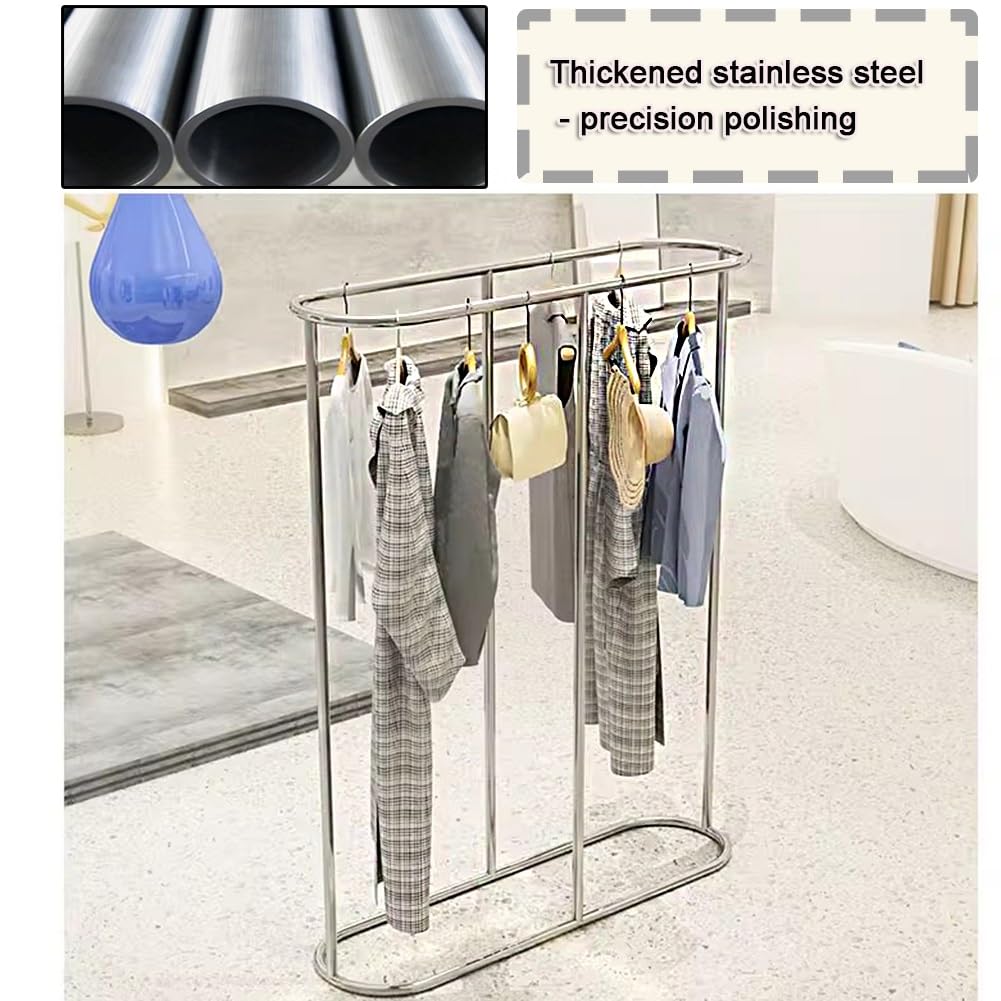 Clothes Rack, Clothing Rack for Hanging Clothes, Houseware Heavy Duty Clothing Garment Rack, Double-Pole Clothes Rack, for Hanging Clothes, Retail Display, Silver(100x45x130cm)