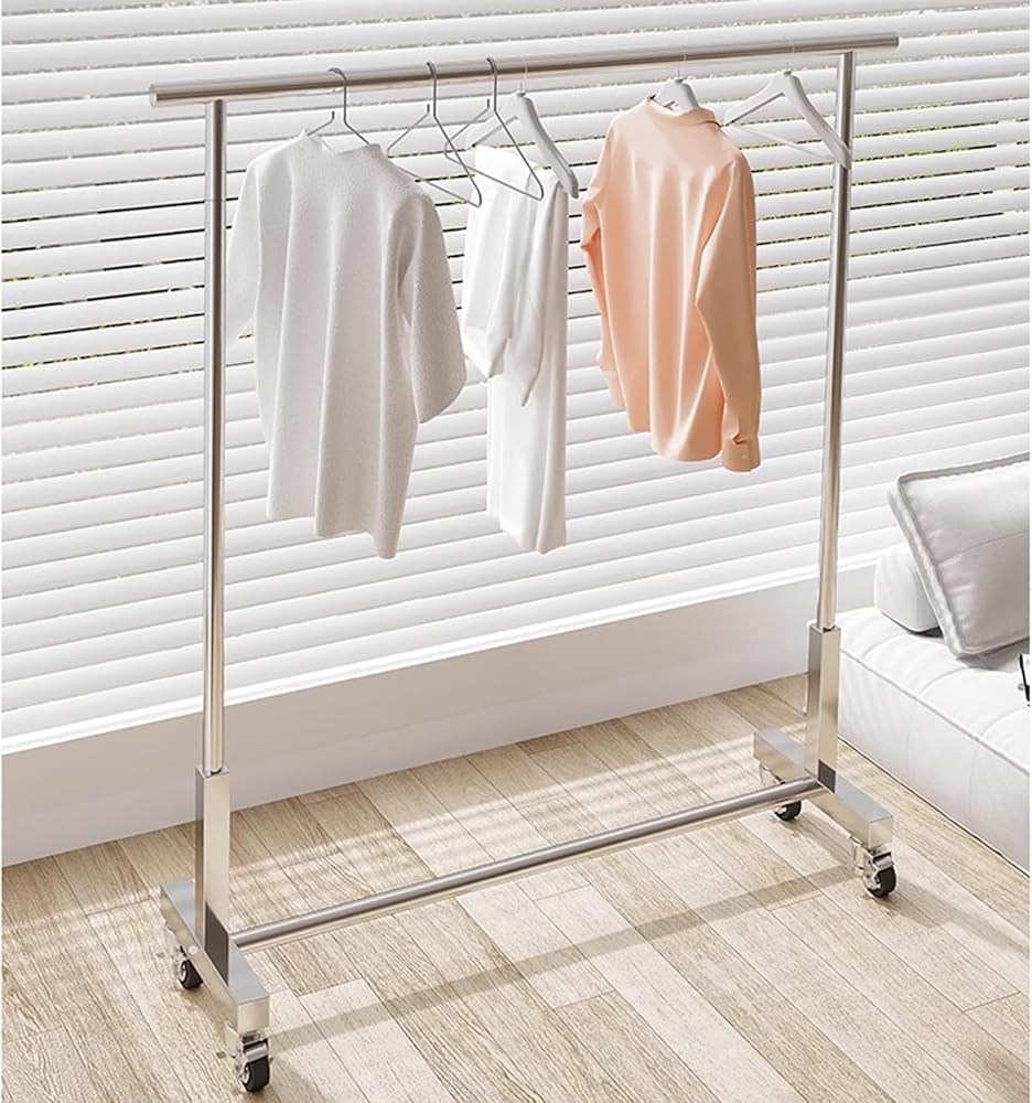 Heavy Duty Garment Rack, Stainless Steel Clothing Rack on Wheels, Freestanding Commercial Clothes Rail for Hanging Clothes, Silver Rolling Clothing Display Stand for Bedroom & Retai(Size:100X40X150CM)