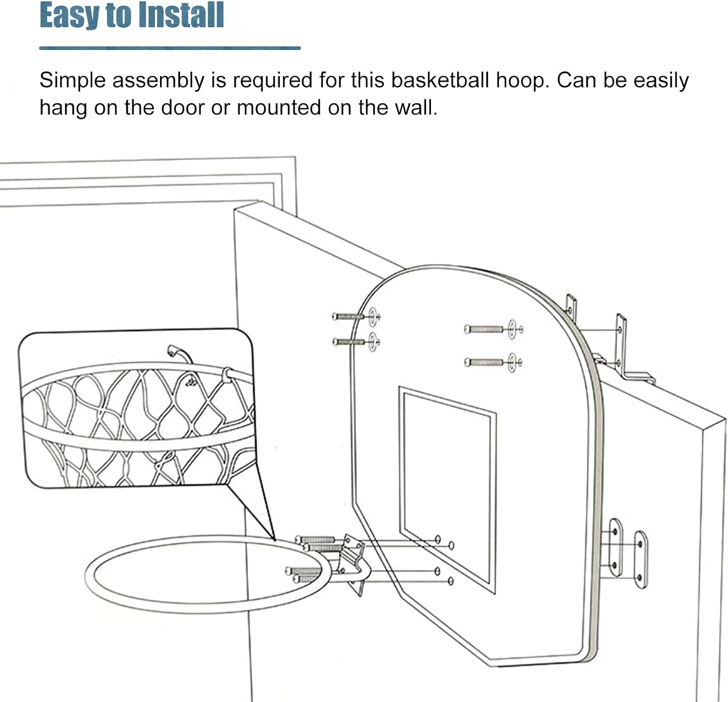 Mini Basketball Hoop for Door, Backboard Indoor Basketball Stand Wall Mounted, Portable Kids Basketball Goal for Indoor or Outdoor