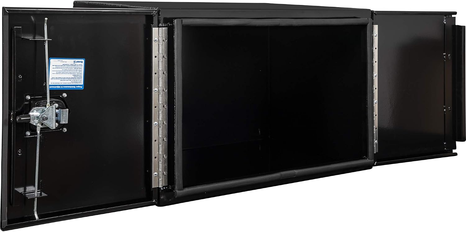 Buyers Products 1705835 Underbody Tool Box With Barn Door, 24x24x36 Inch, Black Powder-Coated, Made in USA, .100 inch Smooth Aluminum, 3-Point Locking, Truck Storage Toolbox For Work Vehicles
