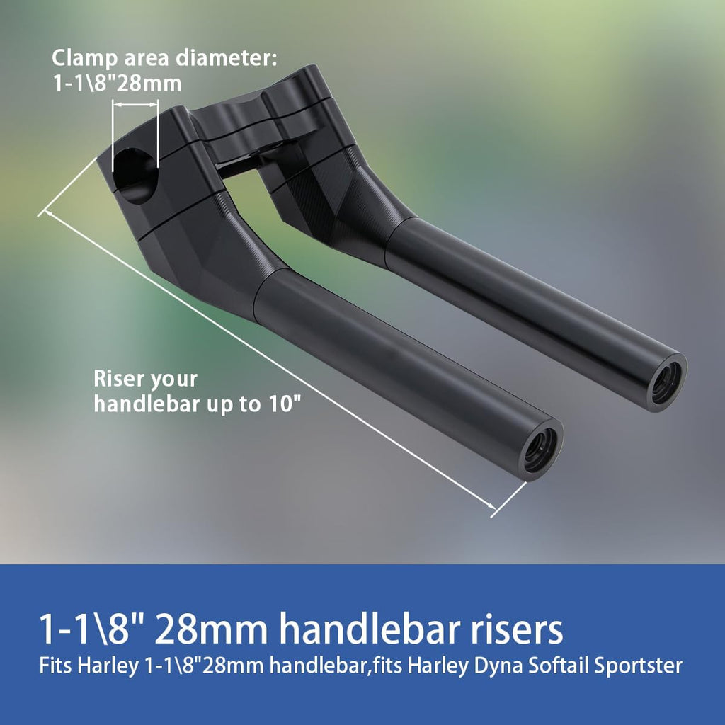Motorcycle Pullback 10''Tall Handlebar Risers Extension Kit 1-1/8' 28mm Bar Clamp Dia Compatible with Harley Dyna Street bob Softail Sportster 883 1200