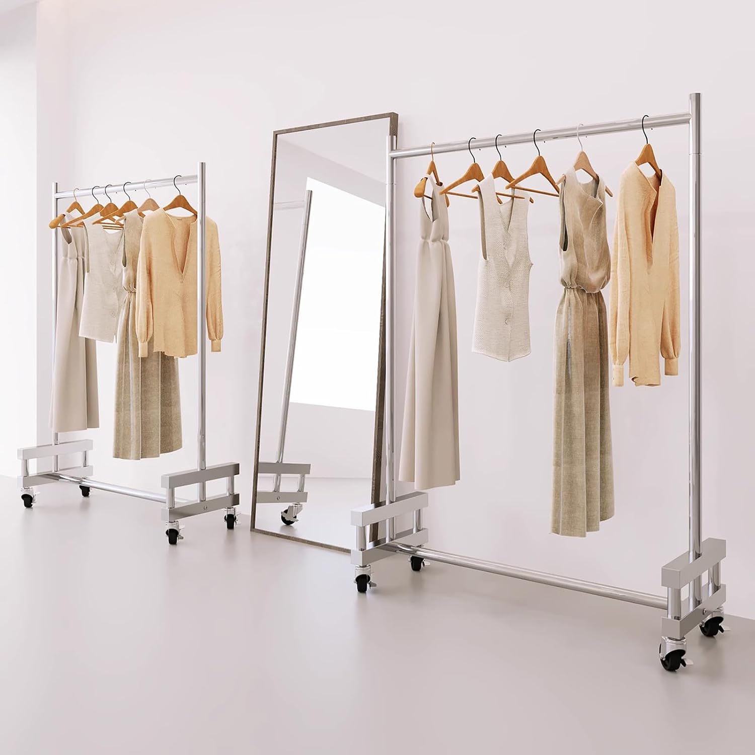 Garment Rack Heavy-Duty Clothes Rack With Wheels, Silver Stainless Steel Clothing Rack For Hanging Clothes, Commercial Clothes Rail For Retail Display, Single Rod Coat Rack For Bedr(Size:80X40X160CM)