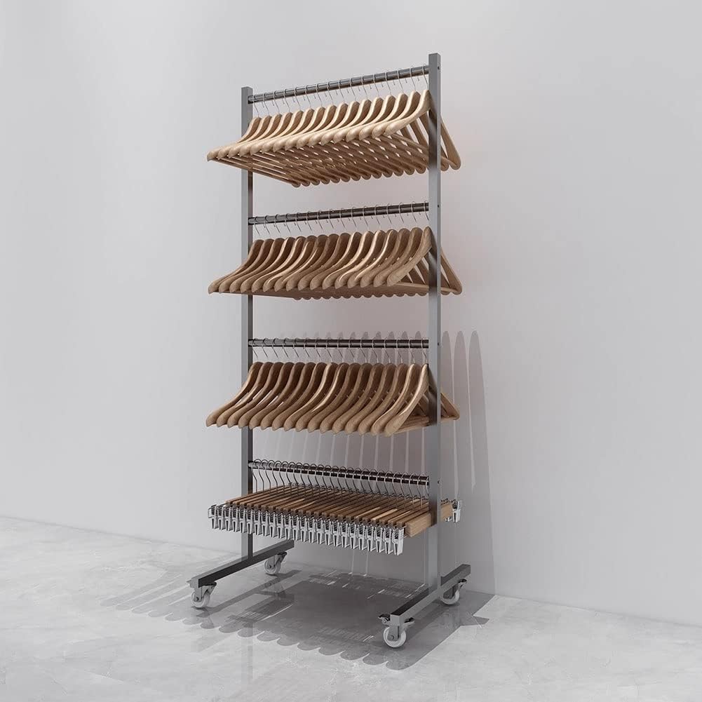 LXHELIVERY Clothing Garment Rack, Rolling Clothes Organizer with Wheels and Bottom Shelves, for Hanging Clothes, Metal Clothes Organizer Dorm Bedroom Home Balcony