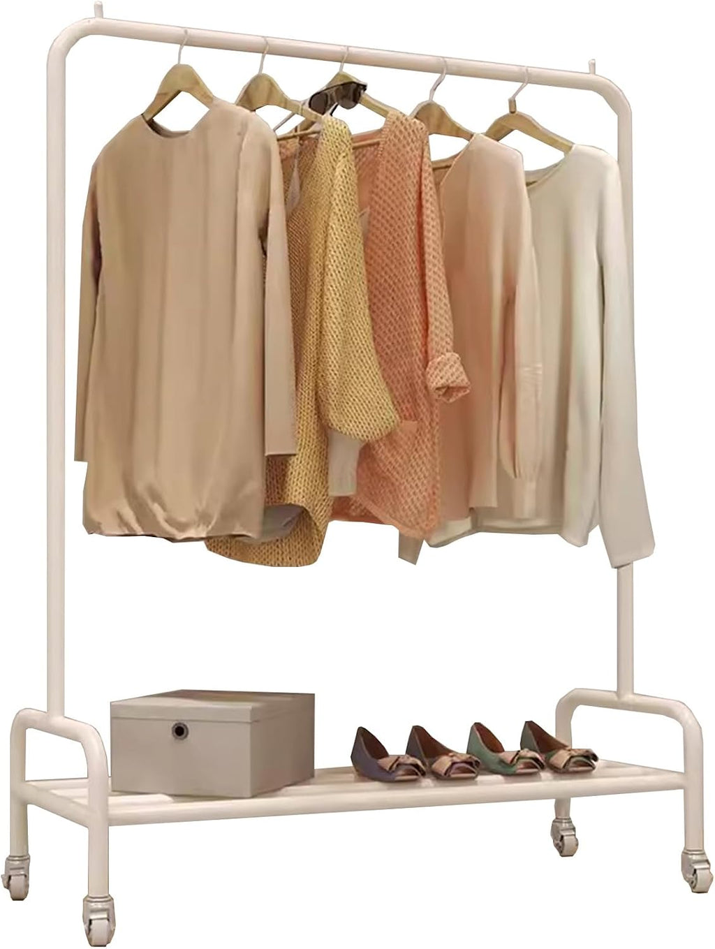 Heavy Duty Coat Rack, Garment Rack Clothes Rack On Wheels, Heavy Duty Stainless Steel Clothing Rack with Shelves, Space-Saving Coat Rack for Hanging Clothes, Portable Clothes Organizer (120X40X160CM