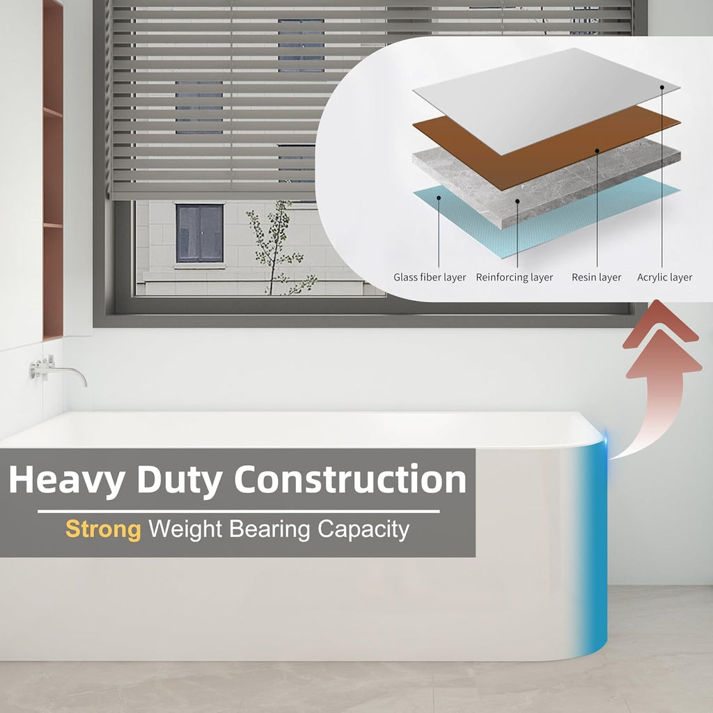 59 Inch Large Corner Bathtub with Pop-Up Left Hand Drain&Overflow