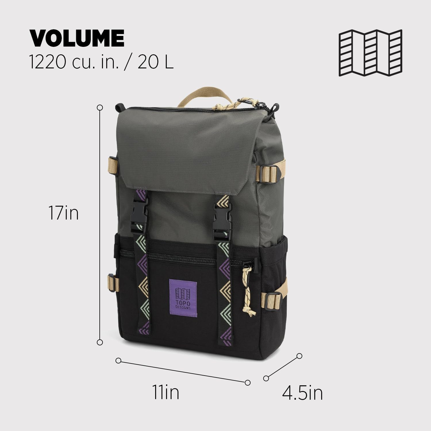 Topo Designs Rover Pack Classic Backpack - Daily Bag for Commutes, Day Trips, Hikes, Iconic Denver Design, PFAS-Free, Fair Trade (Asphalt/Black)