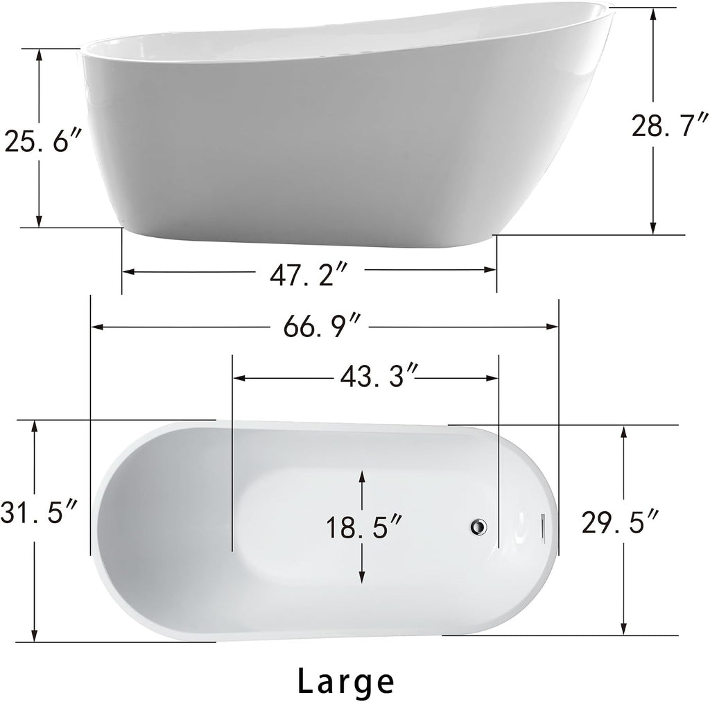 HomeBeyond 67 Inch Free Standing Bathtub | Acrylic Freestanding Soaking Tub, Modern Bathroom Stand Alone Tub Suitable for Couples, Singles, and Families, Matte Black