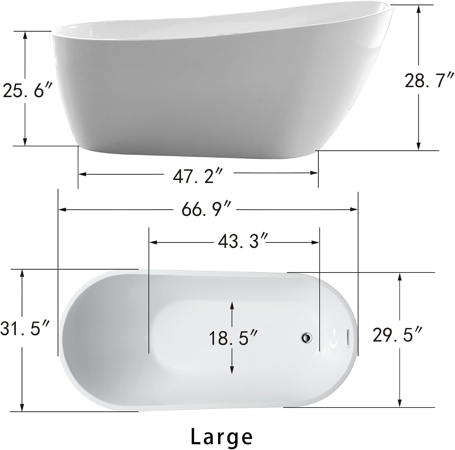 HomeBeyond 67 Inch Free Standing Bathtub | Acrylic Freestanding Soaking Tub, Modern Bathroom Stand Alone Tub Suitable for Couples, Singles, and Families, Matte Black