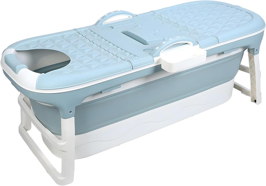 Portable Bathtub for Adult, 59' Large Collapsible Tub, Effortless Folding Bathtub with Massage Board, Thermometer, Thermal Cover, Ideal for Hot Bath Ice Bath with Reached Out Hands (46 inch)