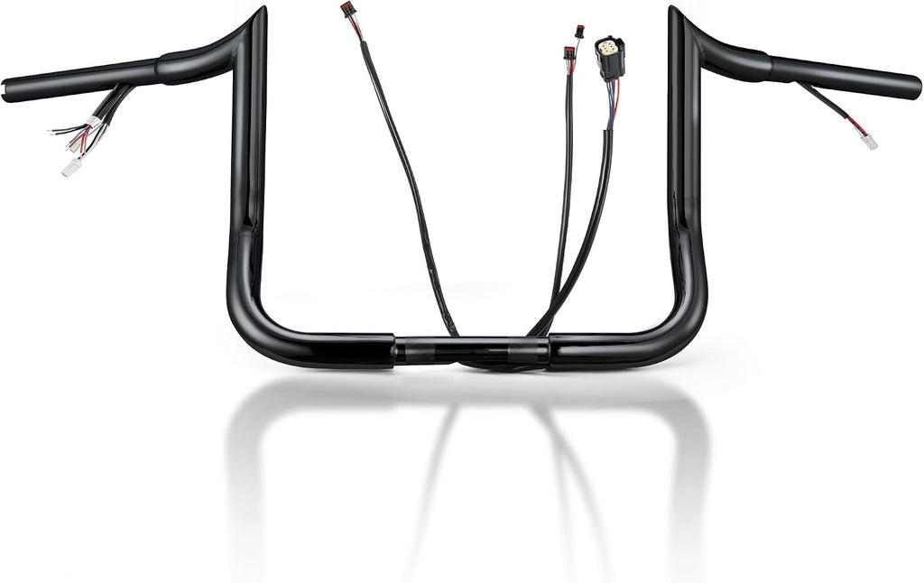 MoKitDora Street Electra Glide Prewired Handlebar 10' Rise 1.25' Fat 1' Clamp Meathook Ape Hanger Monkey Bagger Bar for Harley 2014-2015 FLHT FLHX Ultra Limited Classic, Black