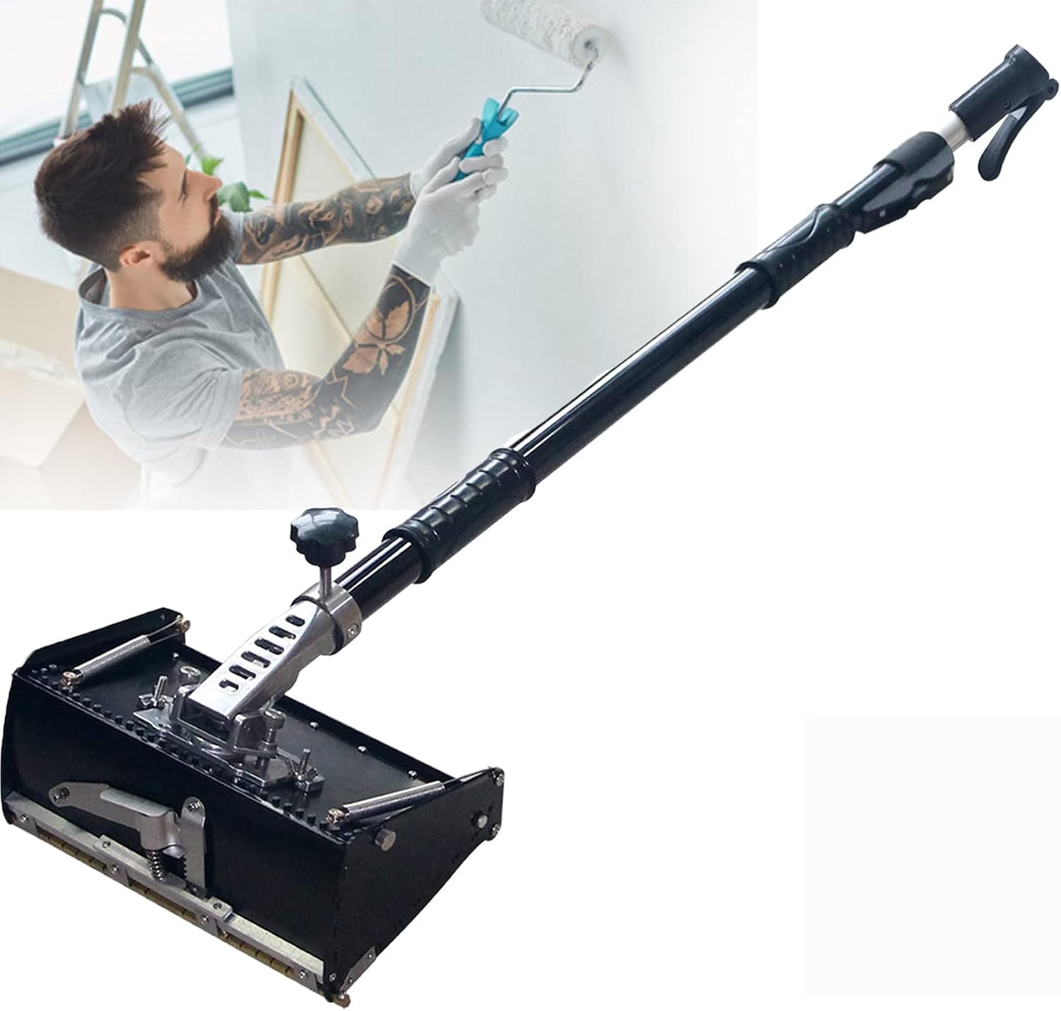 Drywall Trowel, Finishing Set Handle Adjustable Taping Tools, with 98~165cm Adjustable Handle That Improve Wall Painting Efficiency, Flat Finishing Tools,12inch