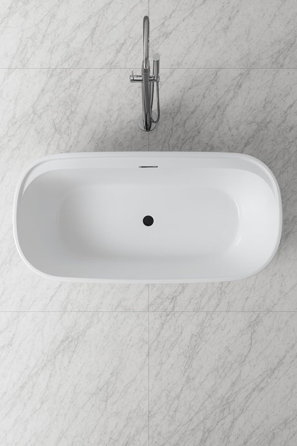 Carver Tubs - Graceful II 67' - Modern White Freestanding Soaking Bathtub With Chrome Center Drain - White Contemporary Oval Acrylic Fiberglass Tub - Deep Relaxing Soak - 67″L x 31'W x 23.5'H